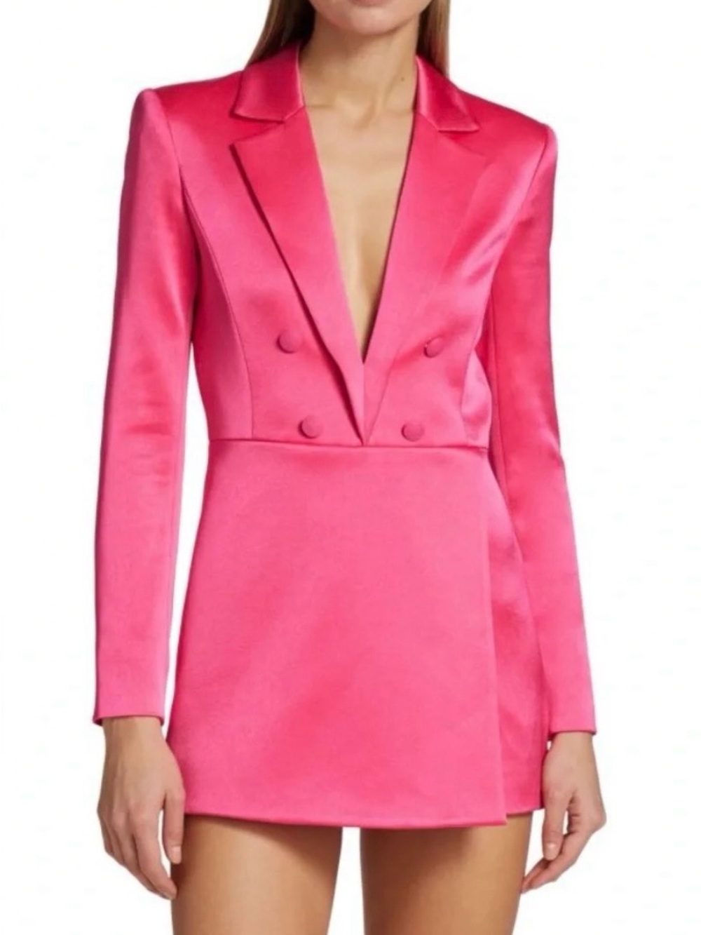 Alice + Olivia Mayra Notch-Collar Tuxedo Skort Romper in Pink Satin Sz 6